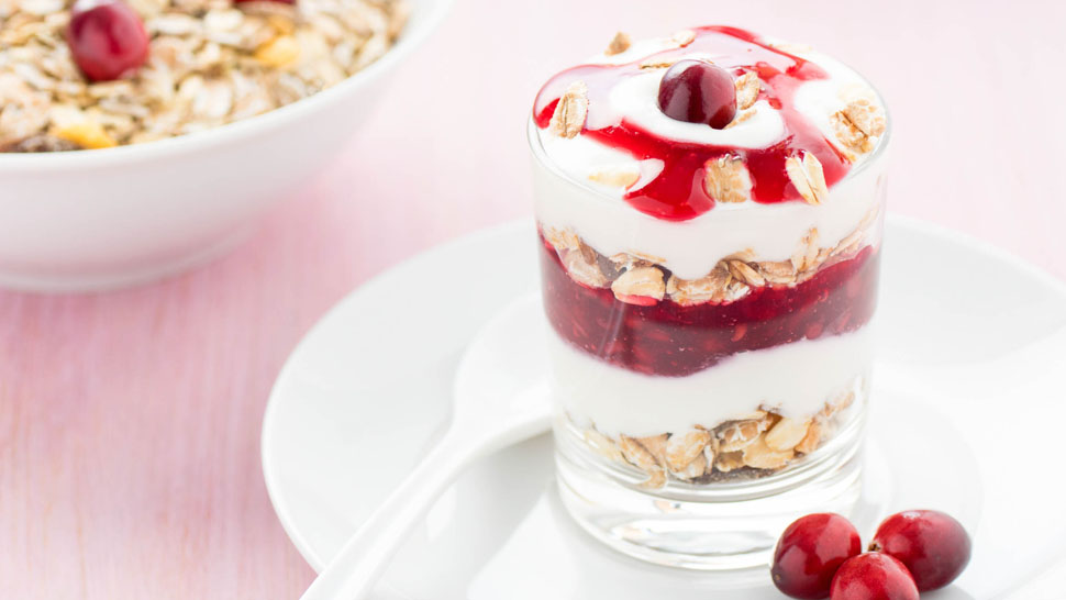 Healthy Dessert with Cereals and Yoghurt