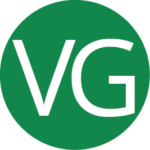 Round green vegan icon with a VG