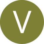 Round green vegetarian icon with a V