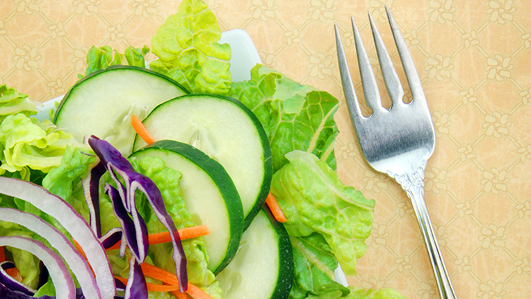 Fresh Garden Salad on Square Plate with Fork