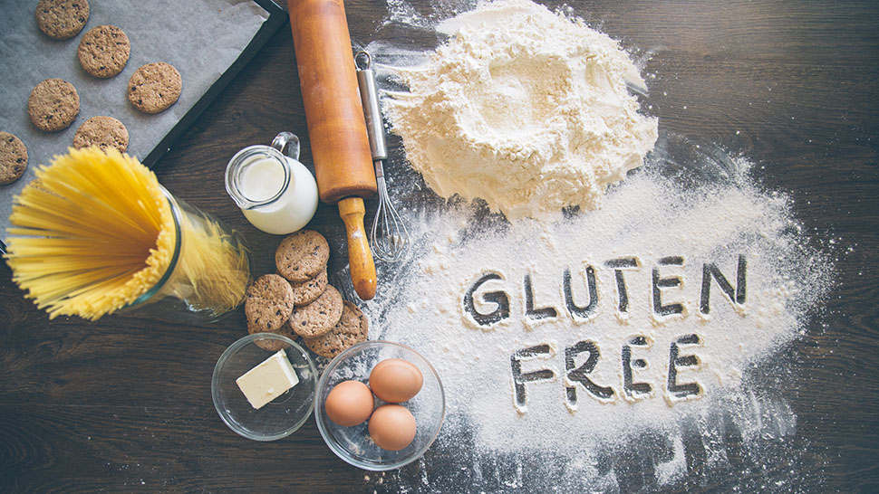 Baking background with “Gluten free” writting in flour