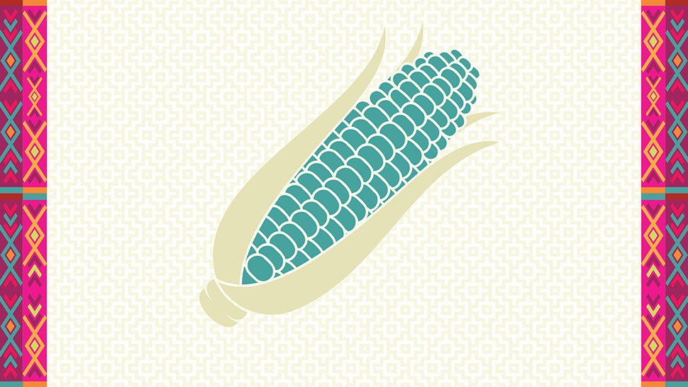 Turquoise corn motif symbolizing nourishment, heritage, and connection to the land.