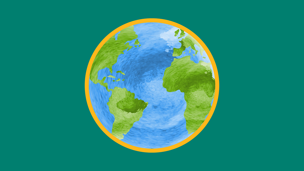 Illustration of Earth set against an aqua green background.