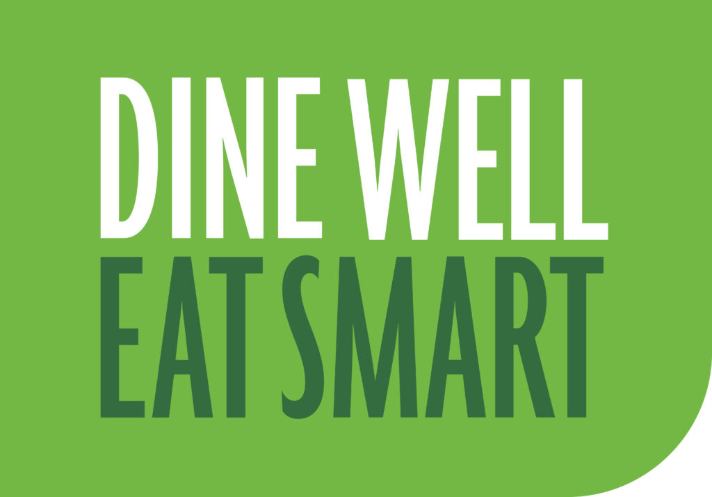 Dine Well, Eat Smart Logo - green background with white and dark green text