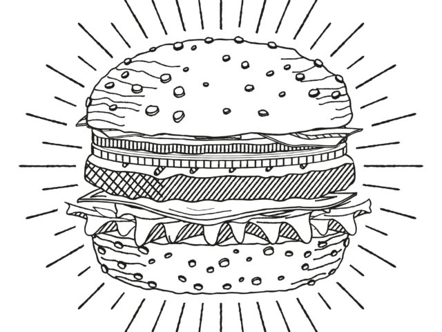Hamburger/ Cheeseburger – black and white illustration/ drawing